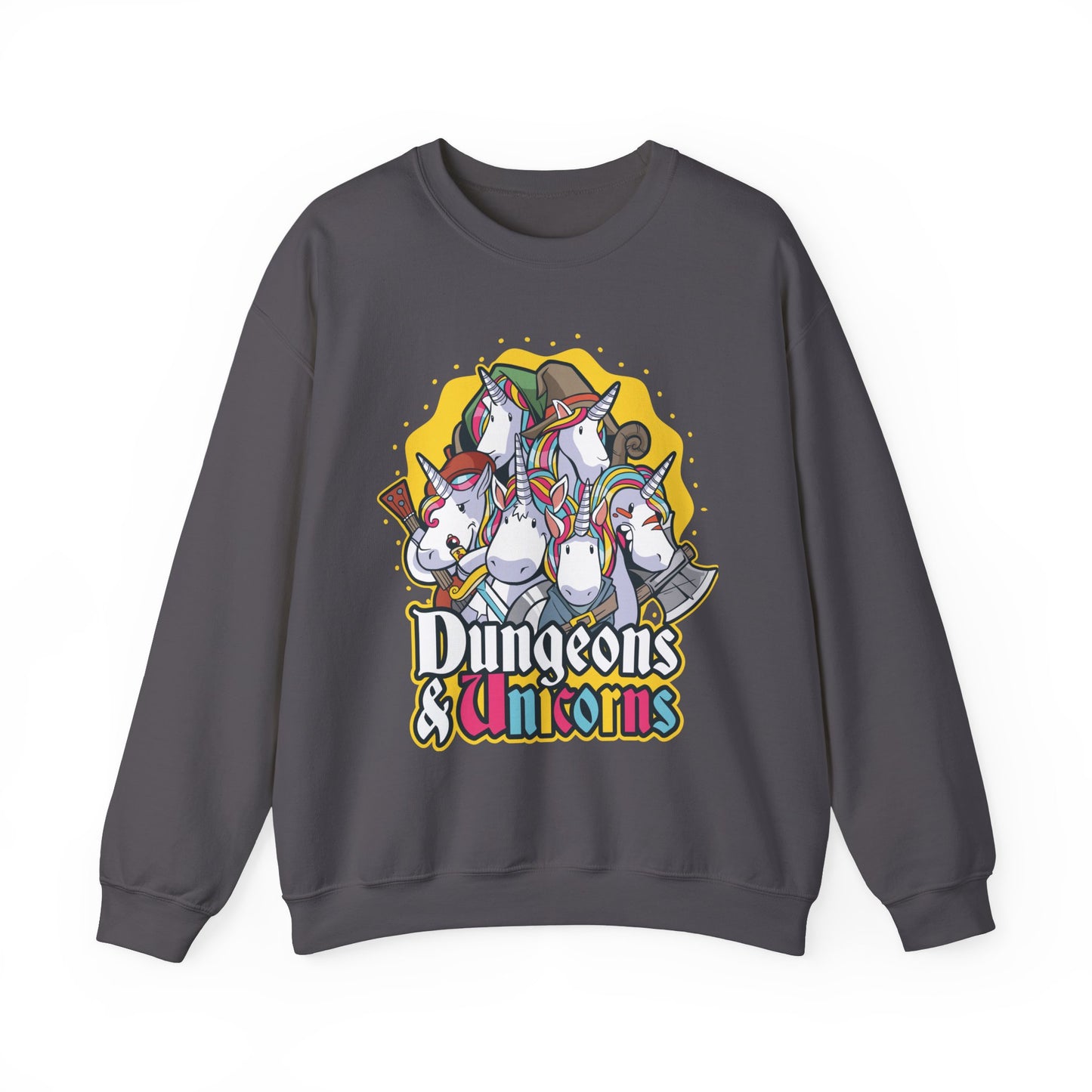 Dungeons and Unicorns Funny D&D Parody Sweatshirt | Nerdy Fantasy Game Sweater Unicorn Lovers | Unique Winter Gift Cozy Fun Sweatshirt Gamer