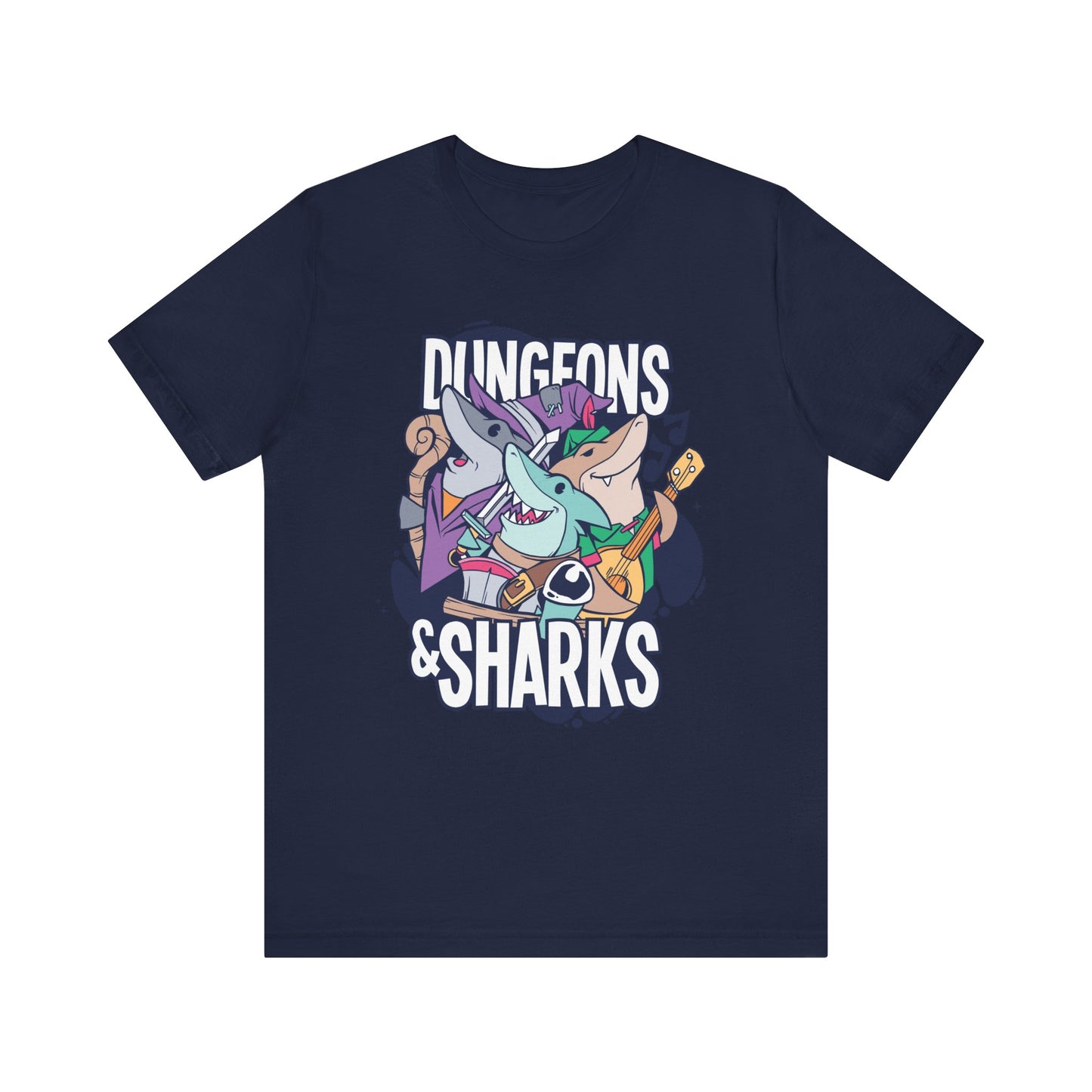 Dungeons and Sharks Shirt | D&D Parody Game Tee for Shark Lovers | Roleplaying Fantasy Game | Fun Nerdy Gift Ideas Funny Shark Shirt RPG Tee