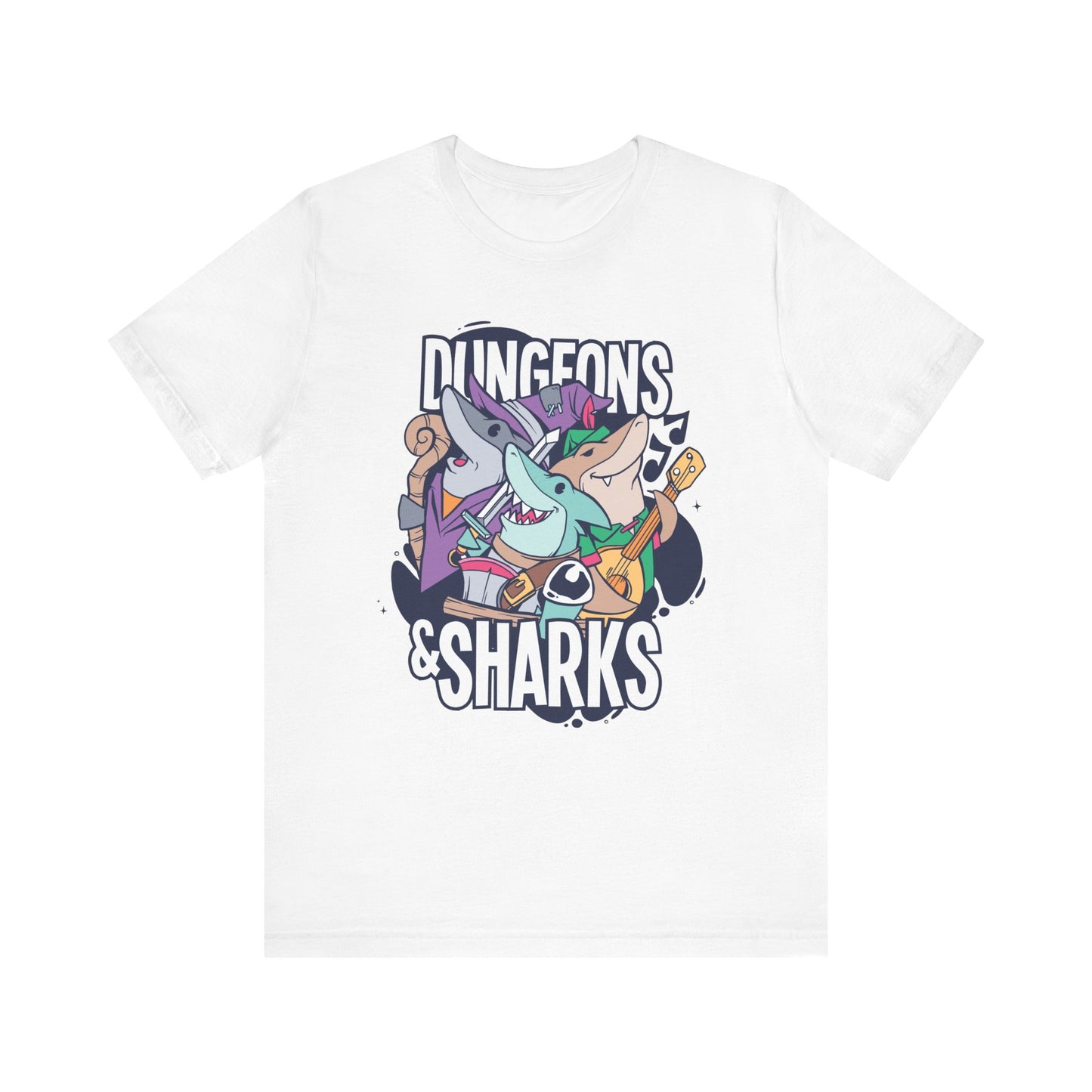 Dungeons and Sharks Shirt | D&D Parody Game Tee for Shark Lovers | Roleplaying Fantasy Game | Fun Nerdy Gift Ideas Funny Shark Shirt RPG Tee