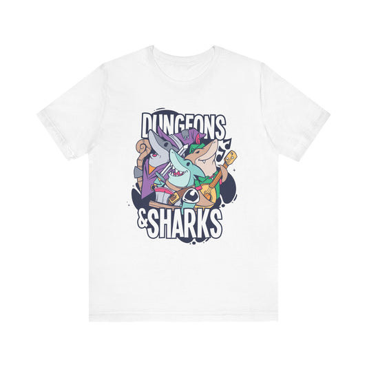 Dungeons and Sharks Shirt | D&D Parody Game Tee for Shark Lovers | Roleplaying Fantasy Game | Fun Nerdy Gift Ideas Funny Shark Shirt RPG Tee