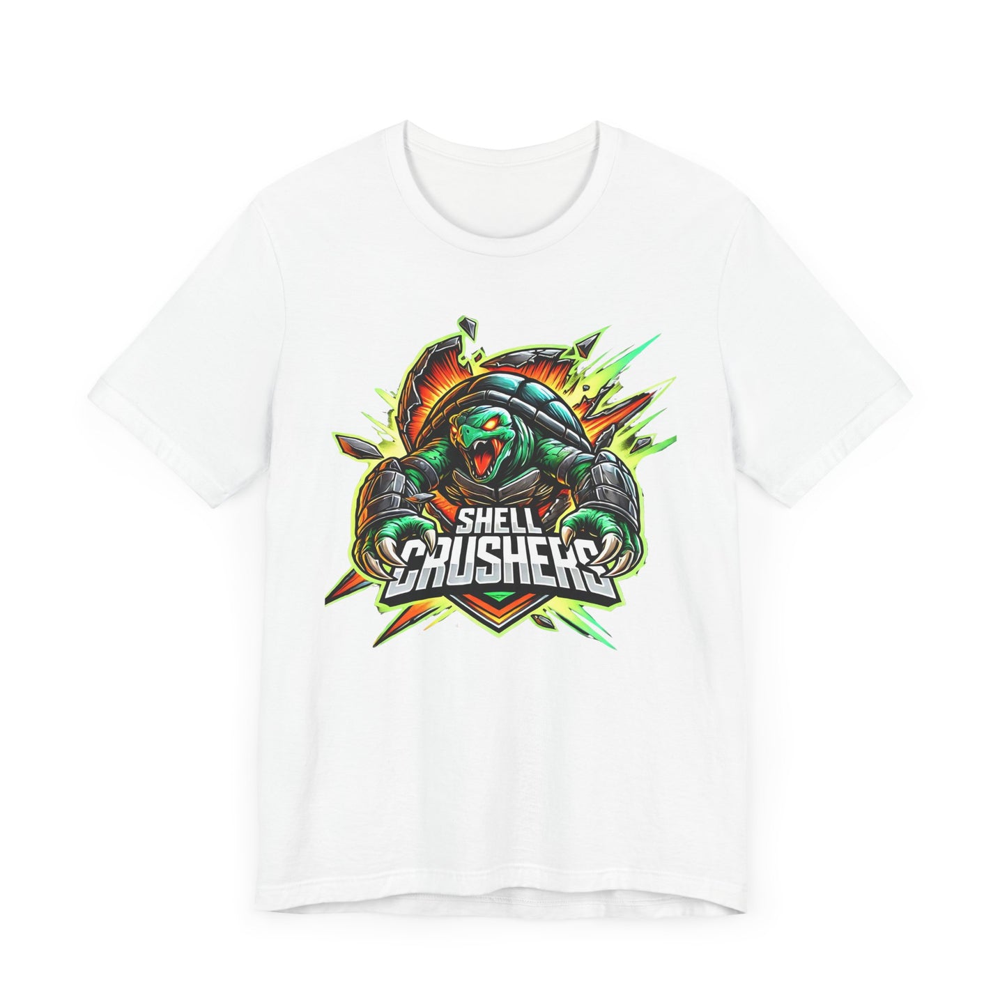 Shell Crushers Turtle Shirt | Fierce Armored Turtle Design | Unique Gift Gamers Animal Lovers Esports Jersey Style Graphic Tee Funny Turtle