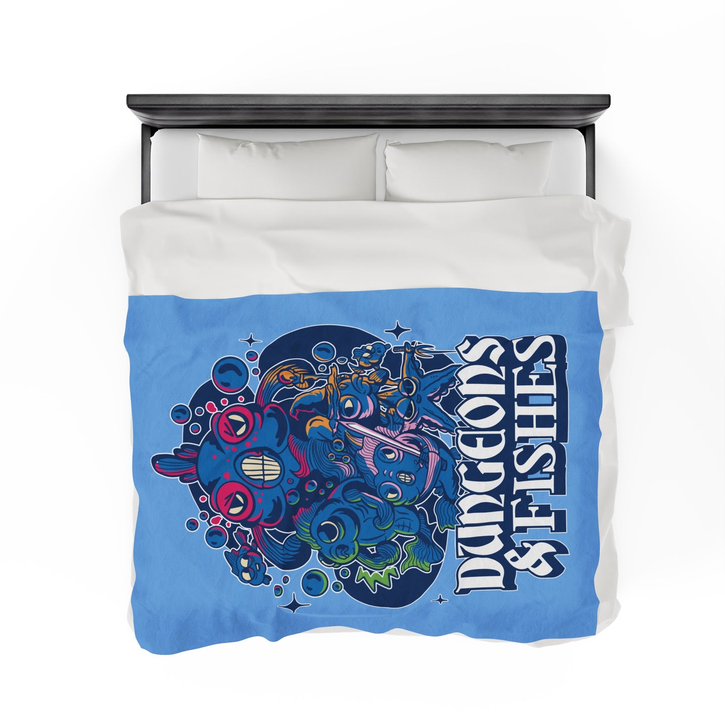 Dungeons and Fishes Velveteen Plush Throw Blanket | Funny Fish Lover Gift | Nerdy Parody Blanket | Fantasy Roleplaying Cozy Aquatic Decor