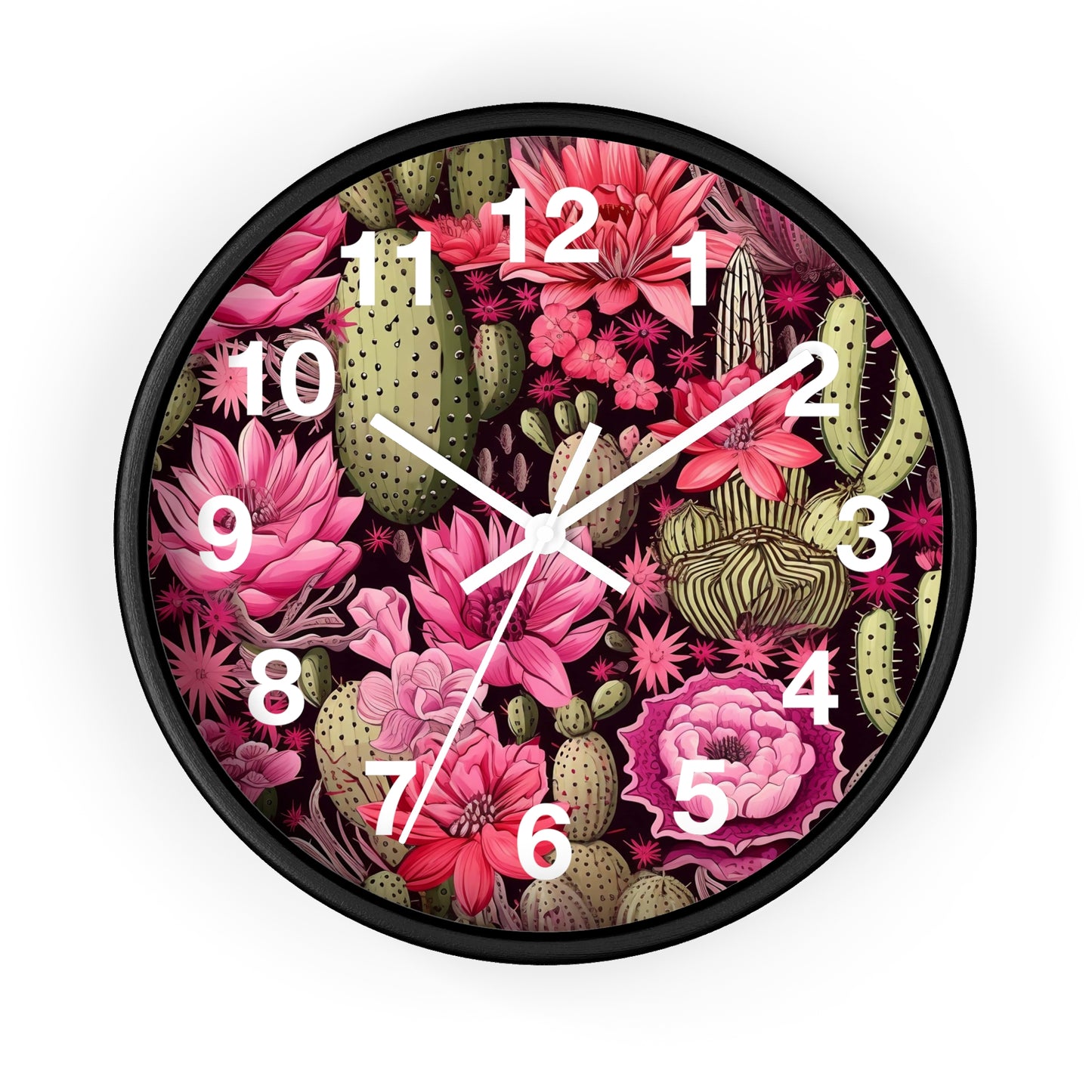 Beautiful Desert Cactus with Pink Flowers Wall Clock | Battery Operated | Watercolor Boho Style Decor | Perfect Gift Cactus Lovers Aesthetic