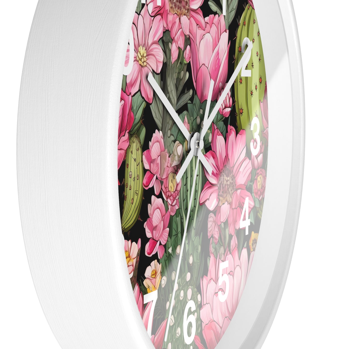 Vibrant Desert Cactus with Pink Flowers Wall Clock Battery Operated Watercolor Style Boho Decor Great Gift Cactus Lovers Nature Enthusiasts